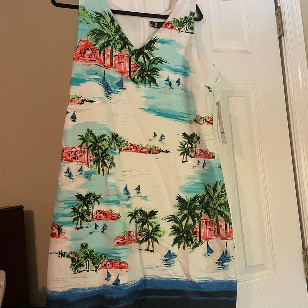 Leslie Fay Coastal Print Dress in Blue and Green